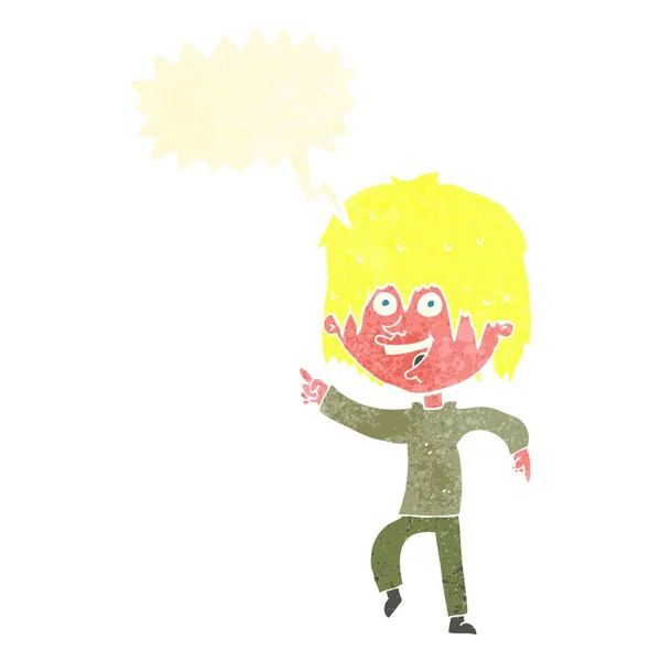 Karikatur Glücklicher Junge Mit Sprechblase — Stockvektor
