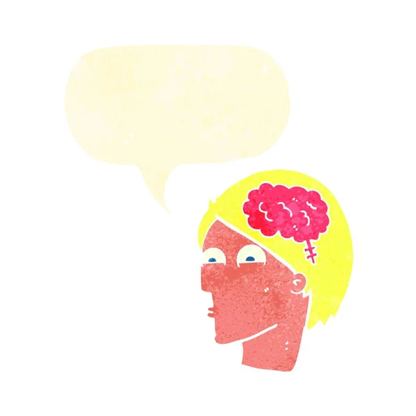 Tête Dessin Animé Avec Symbole Cerveau Avec Bulle Vocale — Image vectorielle