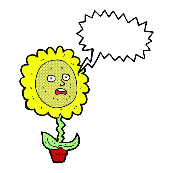 Fleur Dessin Animé Avec Visage Avec Bulle Parole — Image vectorielle