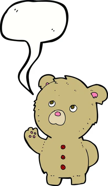 Karikatur Schwenkt Teddybär Mit Sprechblase — Stockvektor