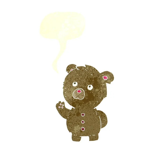 Karikatur Schwenkt Teddybär Mit Sprechblase — Stockvektor