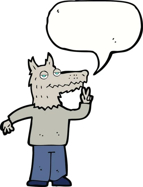 Dessin Animé Homme Loup Heureux Avec Bulle Parole — Image vectorielle