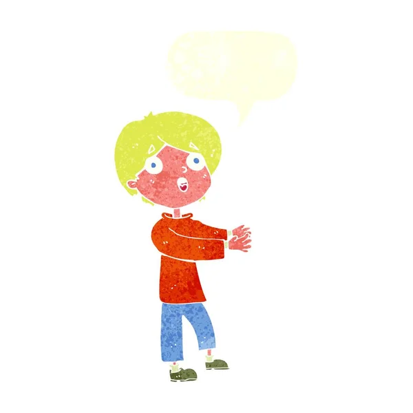 Karikatur Schockiert Jungen Mit Sprechblase — Stockvektor