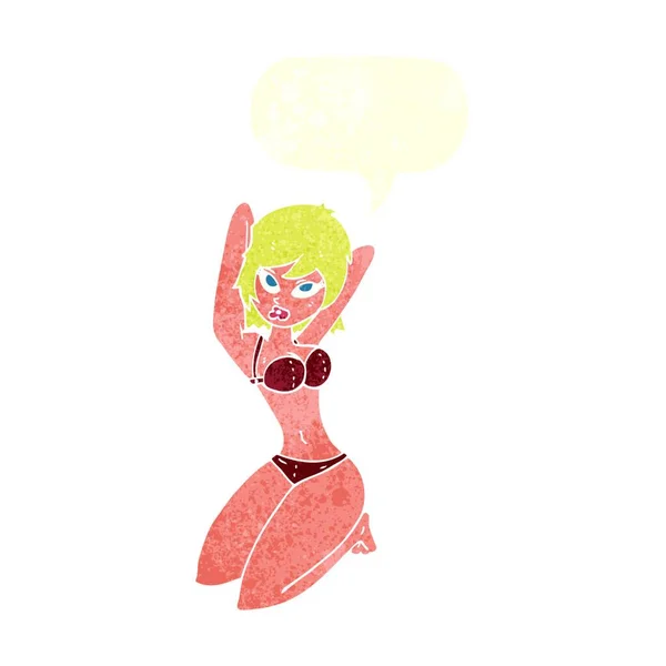 Dibujos Animados Mujer Sexy Posando Con Burbuja Del Habla — Vector de stock