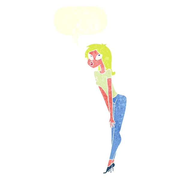 Cartoon Aantrekkelijk Meisje Met Spraakbel — Stockvector