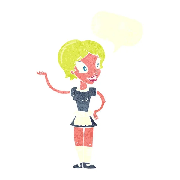 Femme Dessin Animé Costume Femme Ménage Avec Bulle Parole — Image vectorielle