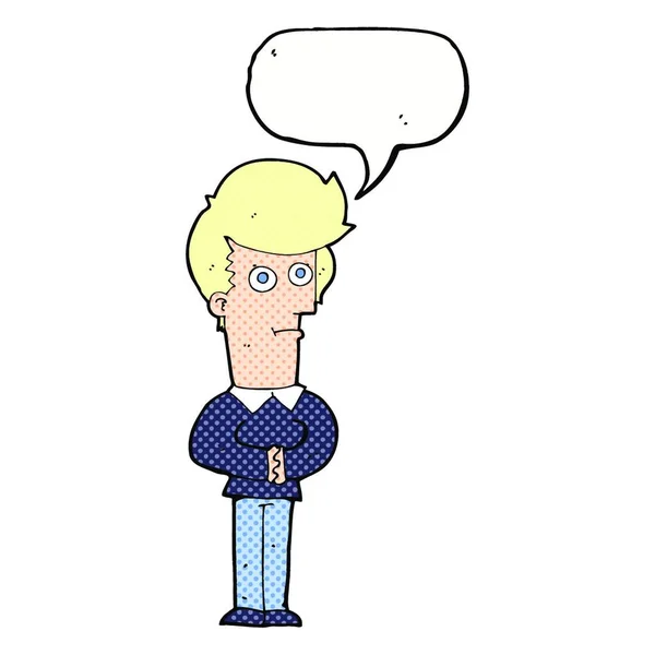 Cartoon Man Staren Met Spraak Zeepbel — Stockvector