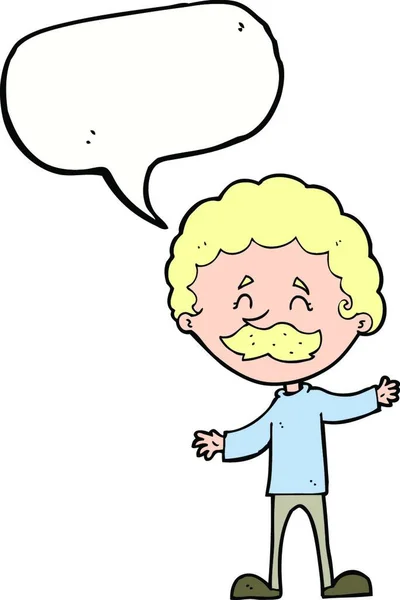 Dibujos Animados Hombre Feliz Con Bigote Con Burbuja Habla — Vector de stock