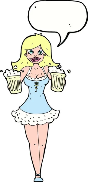 Desenho Animado Cerveja Festival Menina Com Bolha Fala — Vetor de Stock