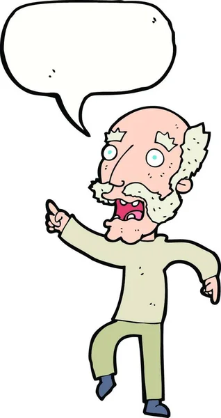Karikatur Erschreckte Alten Mann Mit Sprechblase — Stockvektor