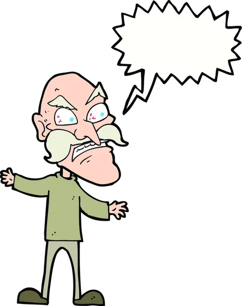 Karikatür Kızgın Yaşlı Adam Konuşma Baloncuğu Ile — Stok Vektör