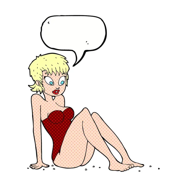 Cartoon Woman Swimsuit Speech Bubble — Stock Vector