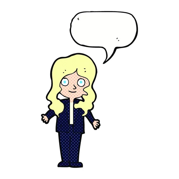 Cartoon Freundliche Geschäftsfrau Mit Sprechblase — Stockvektor