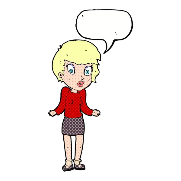 Cartoon Woman Shrugging Shoulders Speech Bubble — Stock Vector