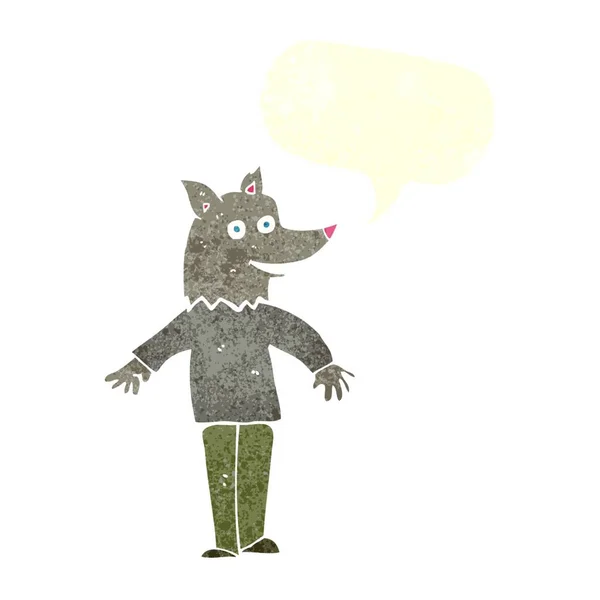 Dibujos Animados Feliz Hombre Lobo Con Burbuja Habla — Archivo Imágenes Vectoriales