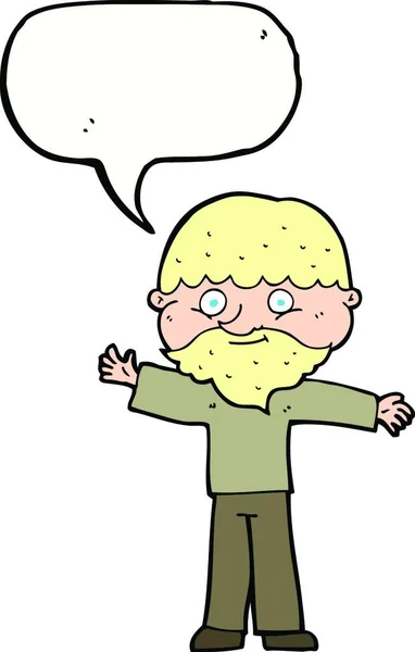 Cartoon Gelukkig Man Met Baard Met Tekstballon — Stockvector