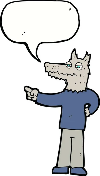 Cartoon Wijzende Wolf Man Met Spraakbel — Stockvector