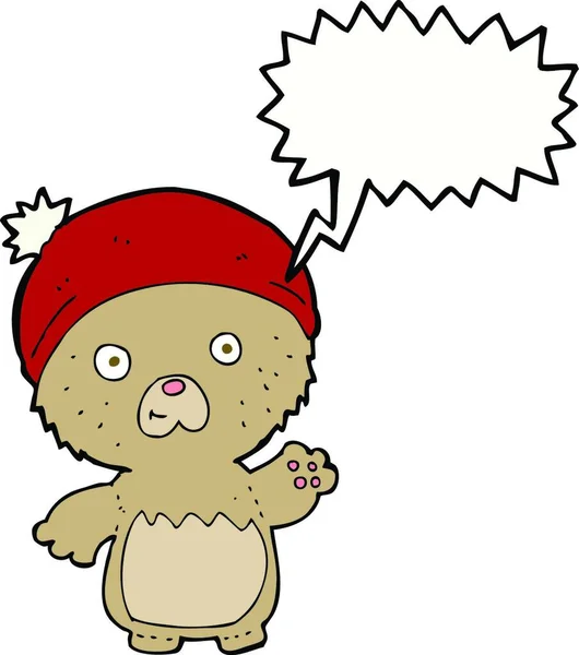 Cartoon Schattig Teddybeer Hoed Met Spraakbel — Stockvector