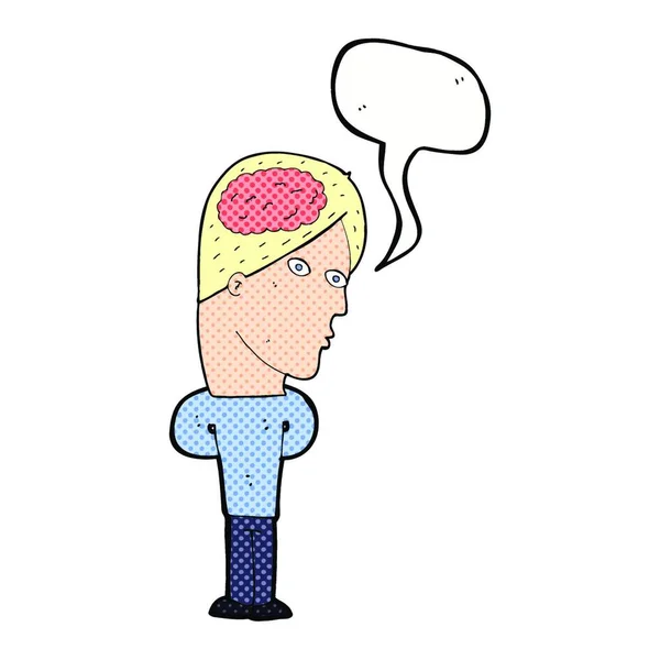Pria Kartun Dengan Otak Besar Dengan Gelembung Bicara - Stok Vektor