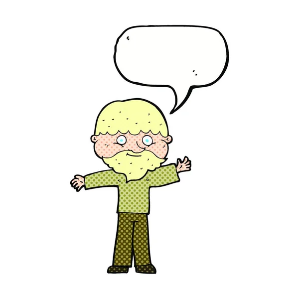Karikatür Mutlu Bir Adam Ile Konuşma Balonu Sakallı — Stok Vektör