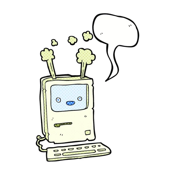 Cartoon Alter Computer Mit Sprechblase — Stockvektor