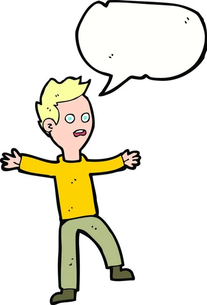 Cartoon Geschrokken Jongen Met Spraakbel — Stockvector