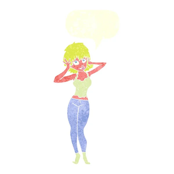 Dibujos Animados Mujer Bonita Con Burbuja Del Habla — Vector de stock