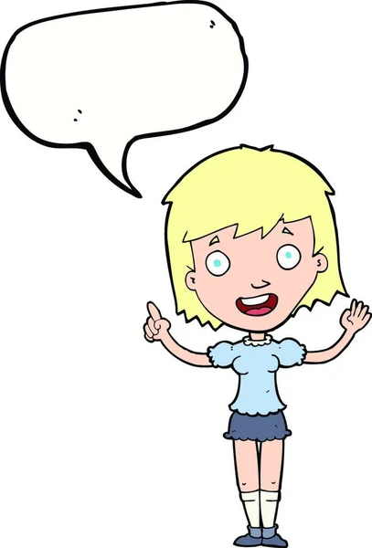 Dibujos Animados Mujer Apuntando Con Habla Burbuja — Vector de stock