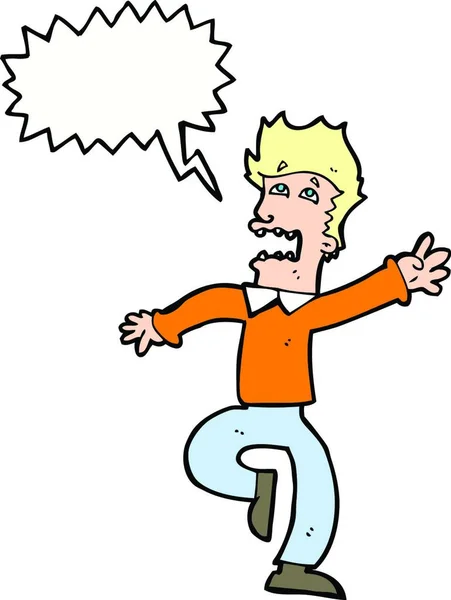 Cartoon Man Paniek Met Spraak Zeepbel — Stockvector