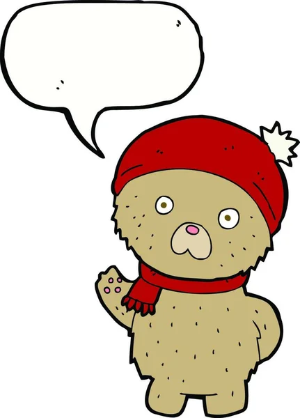 Cartoon Teddy Bear Winter Hat Scarf Speech Bubble — Stock Vector