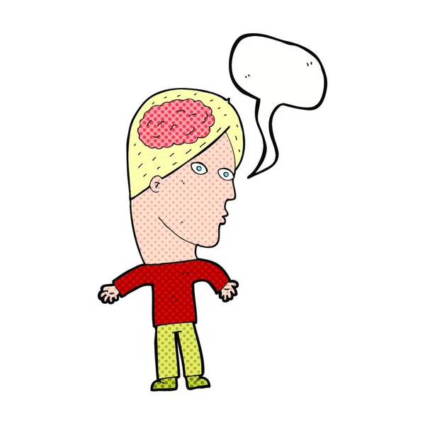 Pria Kartun Dengan Simbol Otak Dengan Gelembung Bicara - Stok Vektor