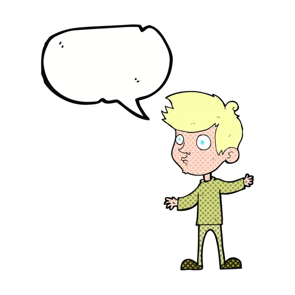Karikatur Neugieriger Junge Mit Sprechblase — Stockvektor