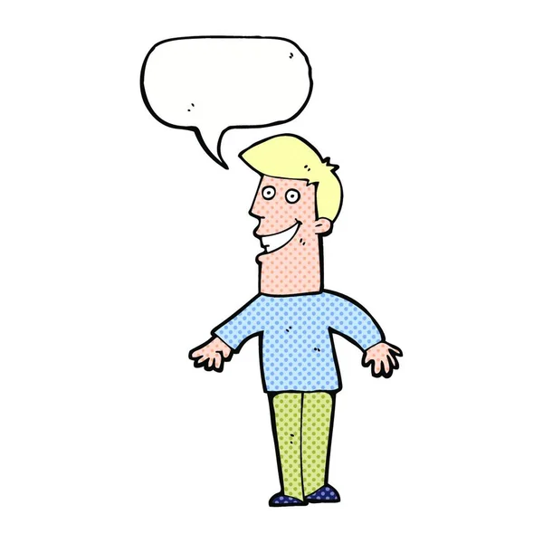 Cartoon Grijnzende Man Met Spraakbel — Stockvector