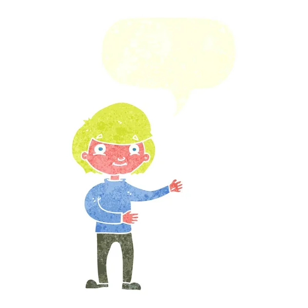 Karikatur Glücklicher Mensch Mit Sprechblase — Stockvektor