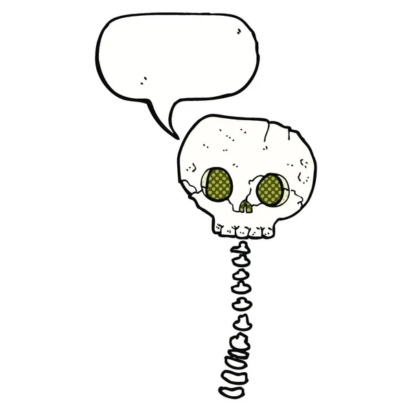 Dessin Animé Effrayant Crâne Colonne Vertébrale Avec Bulle Vocale — Image vectorielle