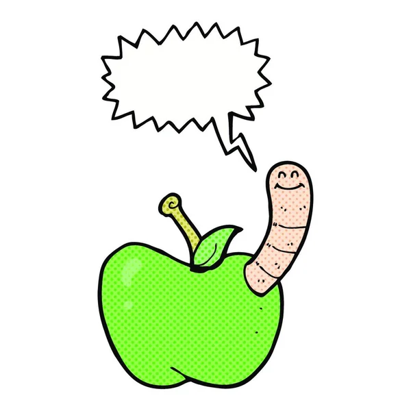 Cartoon Apple Worm Speech Bubble — Stock Vector