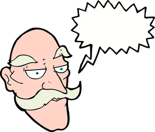 Karikatur Alter Mann Gesicht Mit Sprechblase — Stockvektor