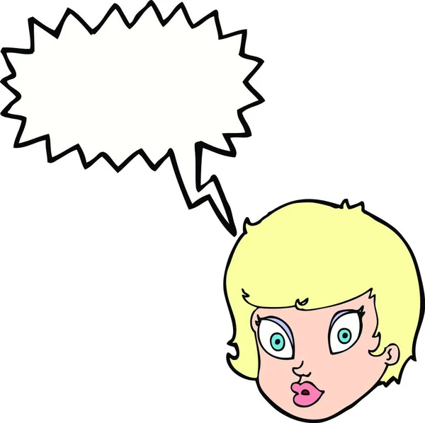 Cartoon Surprised Female Face Speech Bubble — Stock Vector