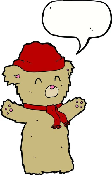 Urso Pelúcia Desenhos Animados Chapéu Cachecol Com Bolha Fala —  Vetores de Stock