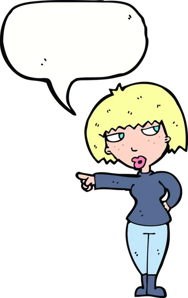 Cartoon Annoyed Woman Pointing Speech Bubble — Stock Vector