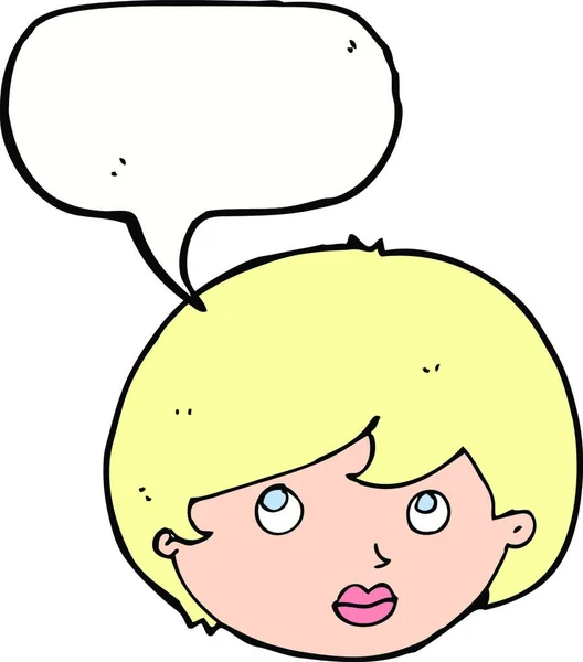 Cartoon Female Face Looking Upwards Speech Bubble — Stock Vector