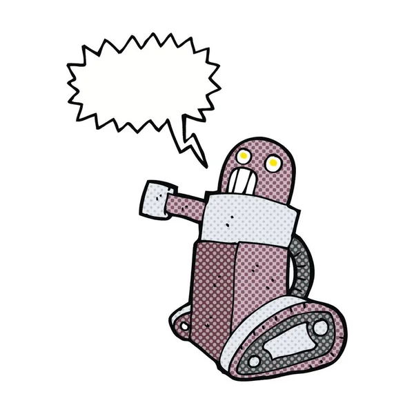 Cartoon Panzer Roboter Mit Sprechblase — Stockvektor