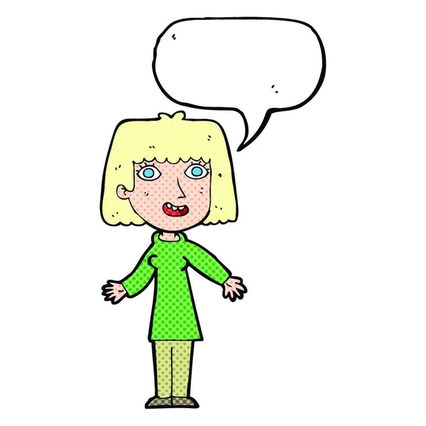Karikatur Glückliche Frau Mit Sprechblase — Stockvektor