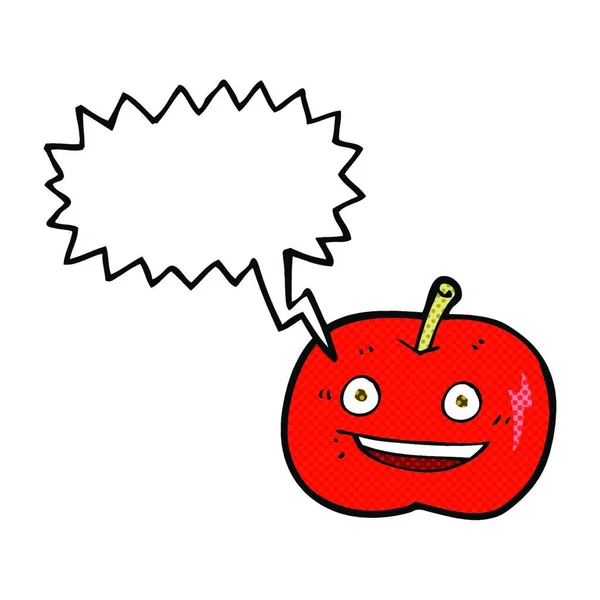 Dibujos Animados Manzana Brillante Con Burbuja Del Habla — Vector de stock