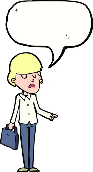 Karikatur Arroganter Geschäftsmann Zeigt Mit Sprechblase — Stockvektor