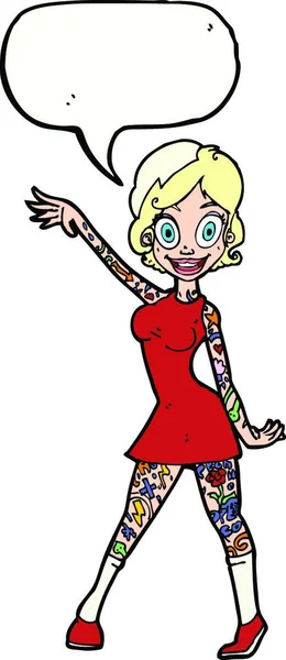 Cartoon Woman Tattoos Speech Bubble — Stock Vector