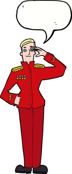 Cartoon Militar Homem Vestido Uniforme Com Bolha Fala —  Vetores de Stock