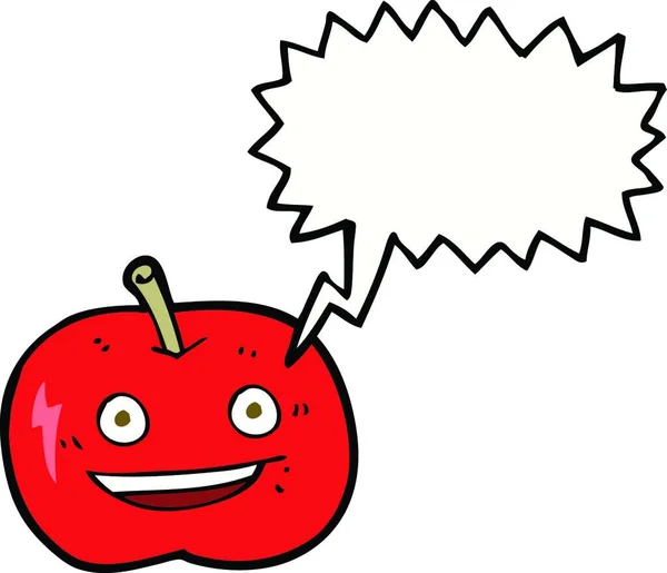 Dibujos Animados Manzana Brillante Con Burbuja Del Habla — Vector de stock