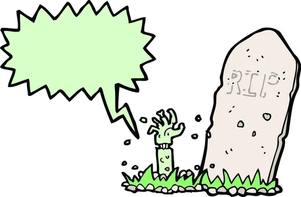 Cartoon Zombie Opstaan Uit Het Graf Met Spraakzeepbel — Stockvector