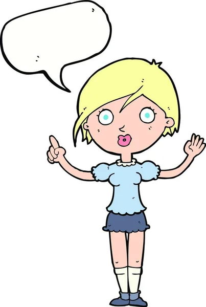 Chica Dibujos Animados Haciendo Una Pregunta Con Burbuja Del Habla — Vector de stock